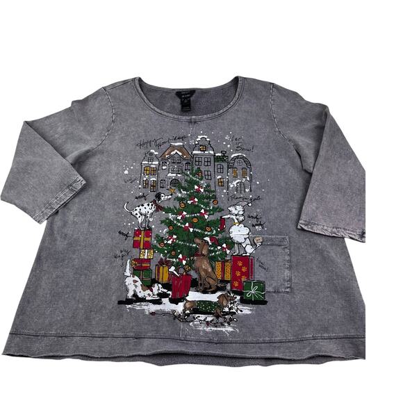 Ali Miles Dog Lovers Holiday Christmas City Scene Cotton Top Women's Size 2X - Picture 1 of 11